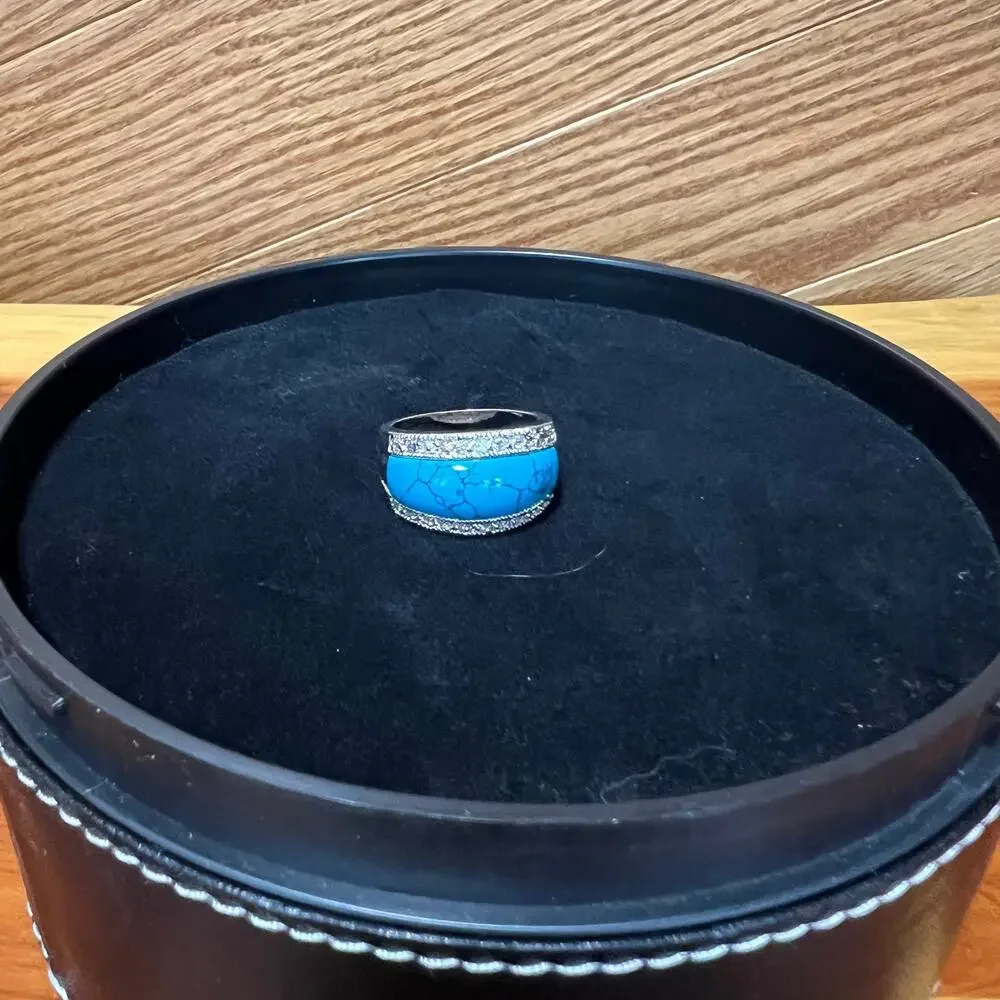 Lia Sophia Mesa/Premise Rhinestone Faux Turquoise Silver‎ Tone Dome Ring Sz 9